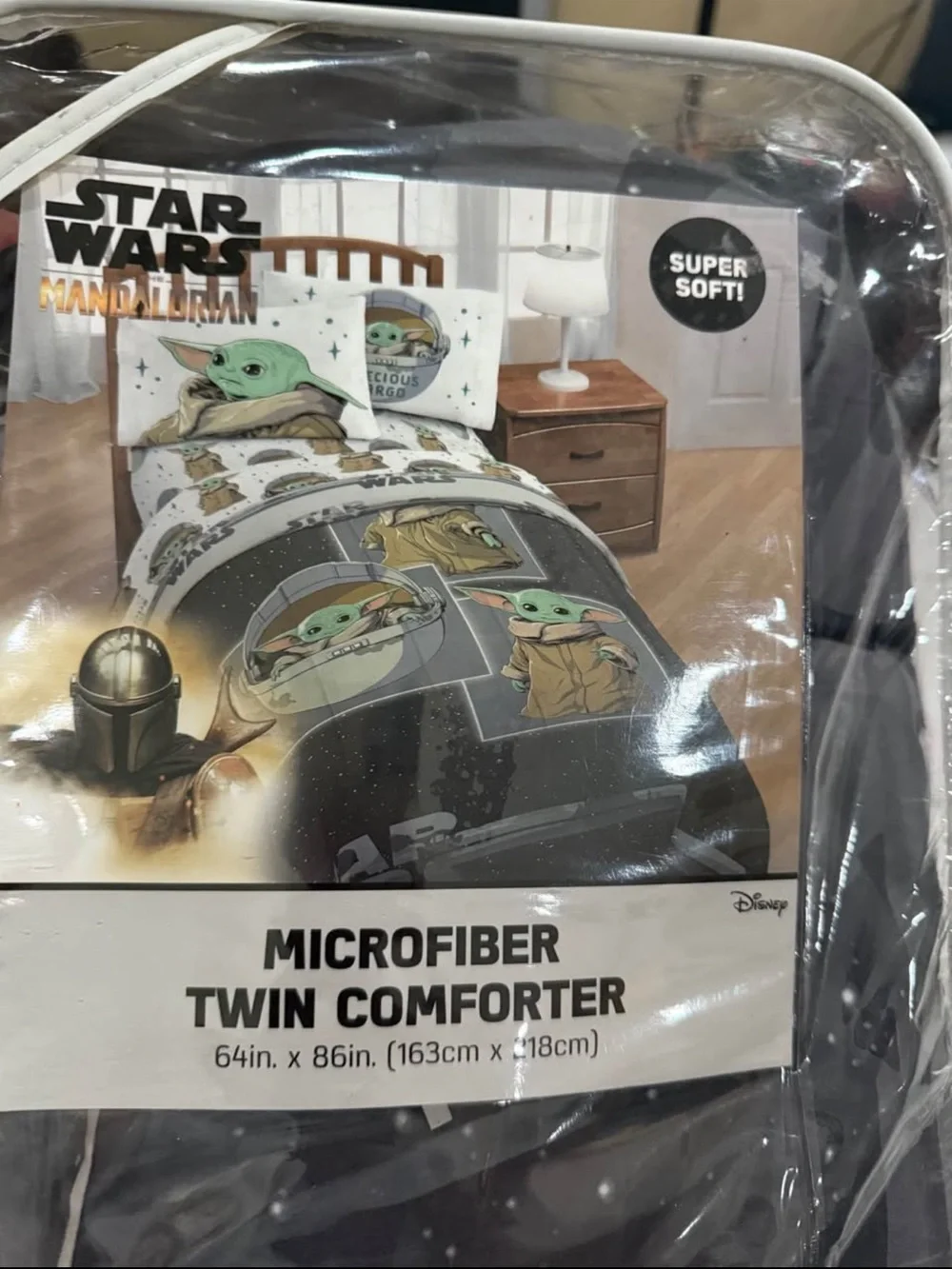 Star Wars The Mandalorian Grogu Microfiber Twin Comforter - Gray/Green